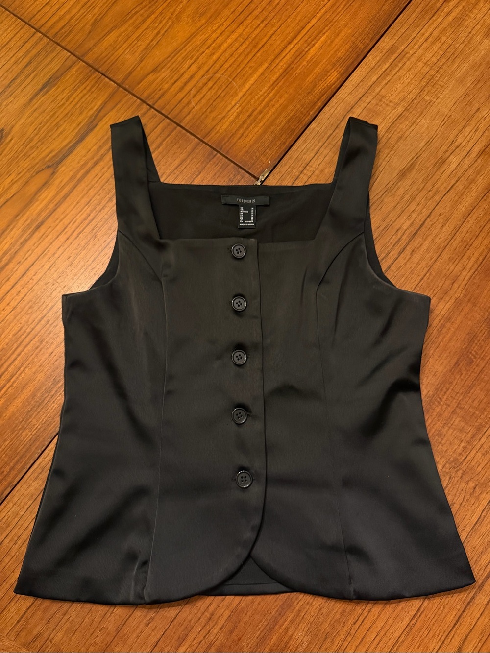 Forever 21 Black Button-Front Square Neck Tank
